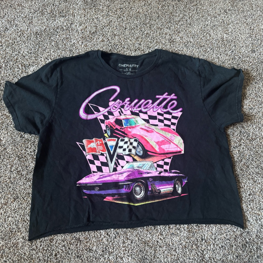 Pre loved corvette crop top t shirt women’s large Black Corvette Graphic T-Shirt